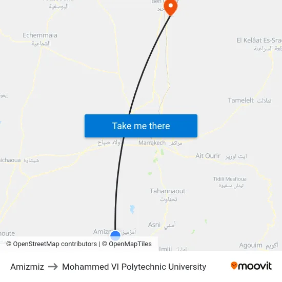 Amizmiz to Mohammed VI Polytechnic University map