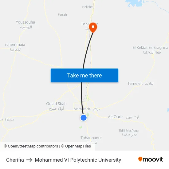 Cherifia to Mohammed VI Polytechnic University map