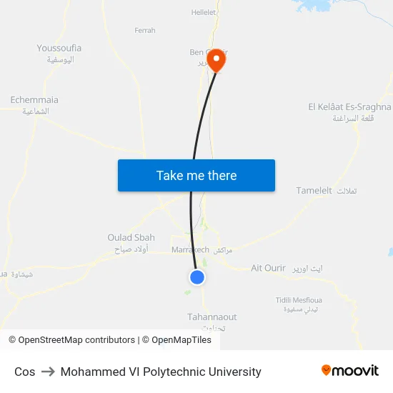 Cos to Mohammed VI Polytechnic University map