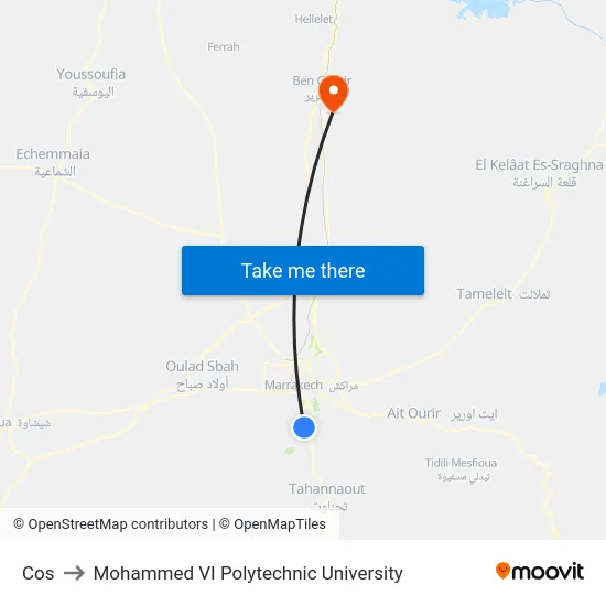 Cos to Mohammed VI Polytechnic University map