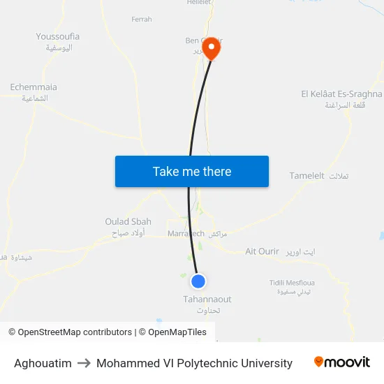 Aghouatim to Mohammed VI Polytechnic University map