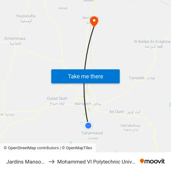 Jardins Mansouria to Mohammed VI Polytechnic University map