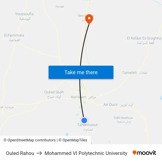 Ouled Rahou to Mohammed VI Polytechnic University map