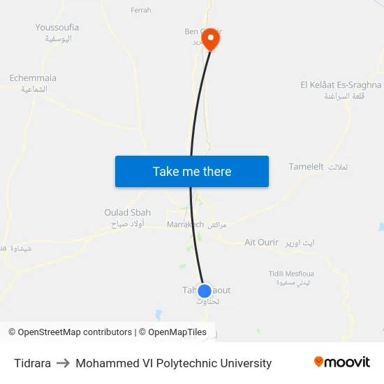 Tidrara to Mohammed VI Polytechnic University map