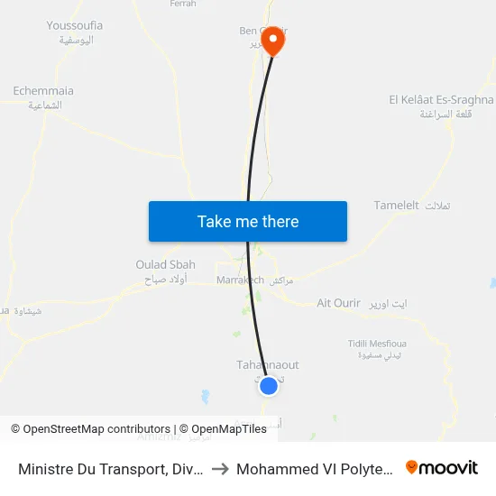 Transport Ministry, Tahennaout Division to Mohammed VI Polytechnic University map