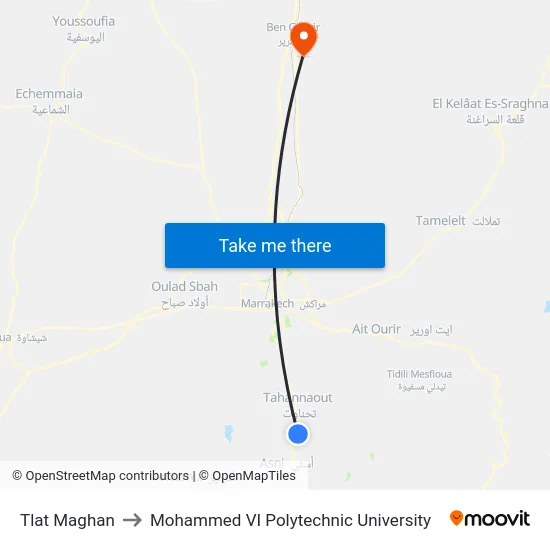 Tlat Maghan to Mohammed VI Polytechnic University map