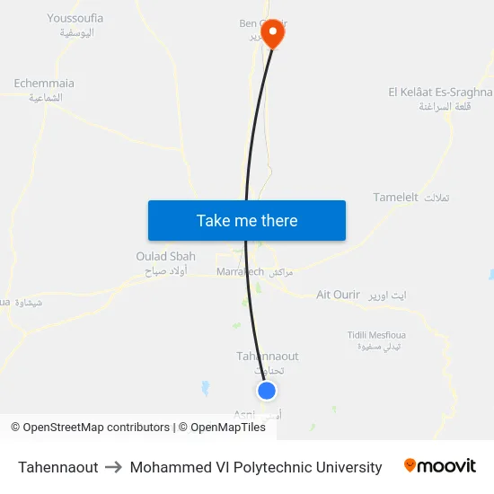 Tahennaout to Mohammed VI Polytechnic University map