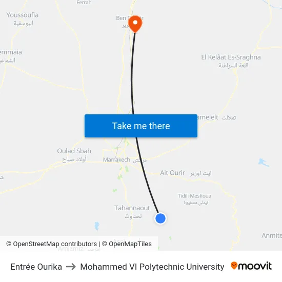 Entrée Ourika to Mohammed VI Polytechnic University map
