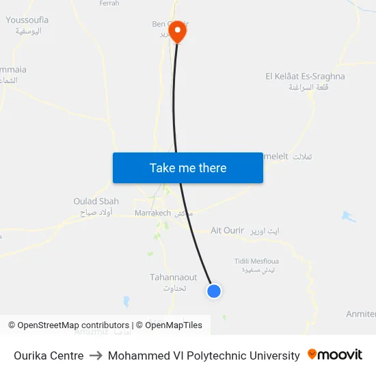 Ourika Center to Mohammed VI Polytechnic University map