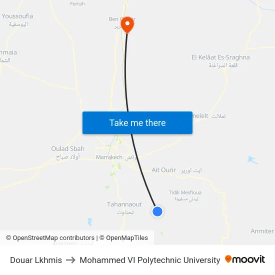 Douar Lkhmis to Mohammed VI Polytechnic University map