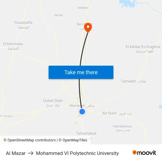 Al Mazar to Mohammed VI Polytechnic University map
