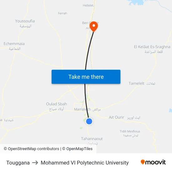 Touggana to Mohammed VI Polytechnic University map