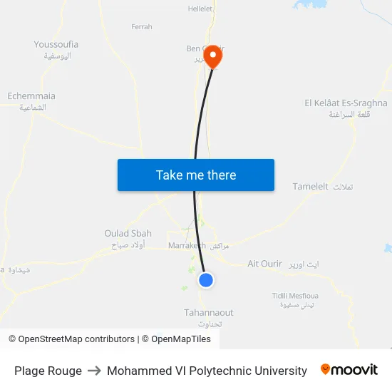 Plage Rouge to Mohammed VI Polytechnic University map
