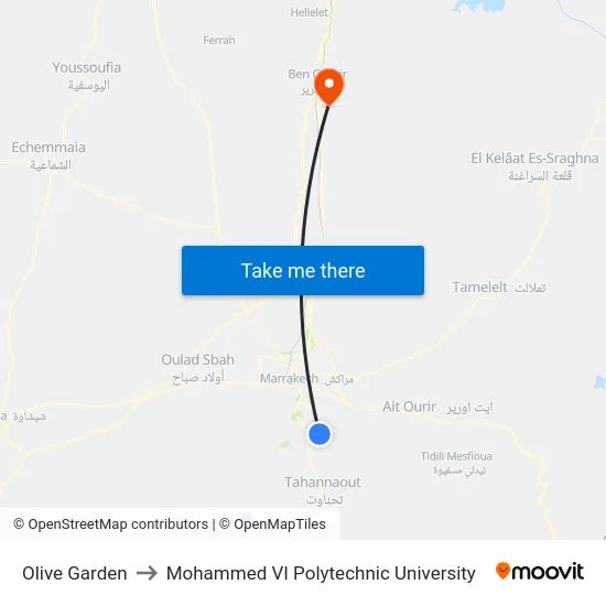 Olive Garden to Mohammed VI Polytechnic University map