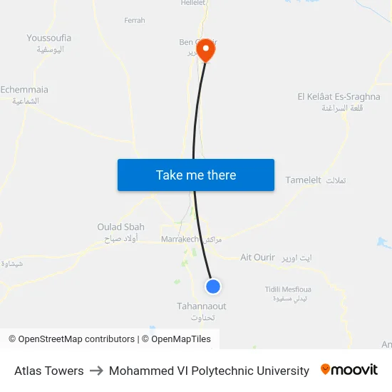 Atlas Towers to Mohammed VI Polytechnic University map