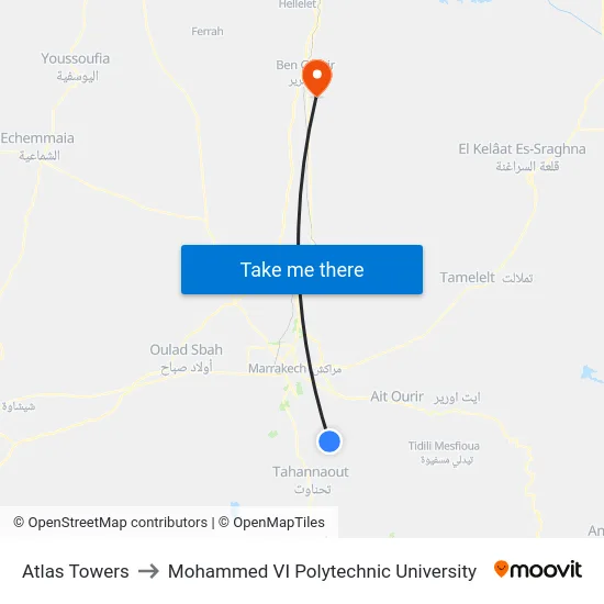 Atlas Towers to Mohammed VI Polytechnic University map