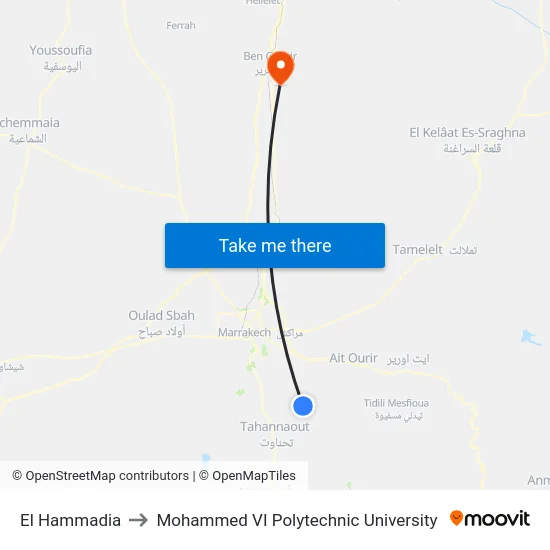 El Hammadia to Mohammed VI Polytechnic University map