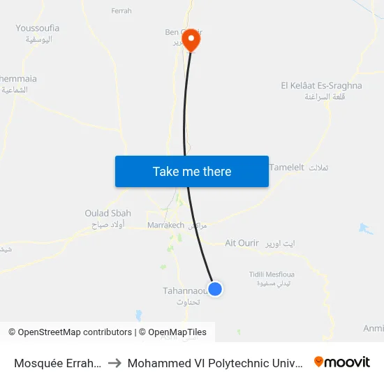 Errahma Mosque to Mohammed VI Polytechnic University map