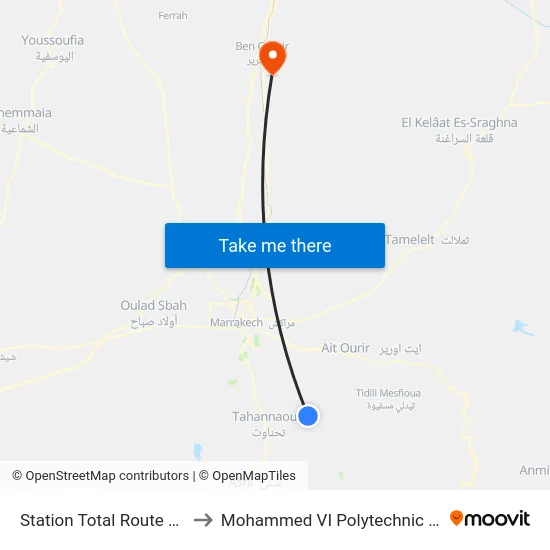Station Total Route D'Ourika to Mohammed VI Polytechnic University map