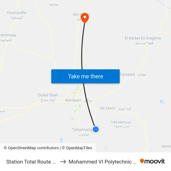 Station Total Route D'Ourika to Mohammed VI Polytechnic University map