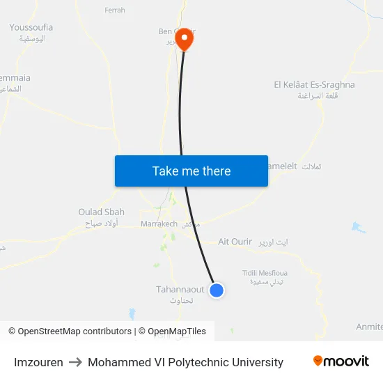 Imzouren to Mohammed VI Polytechnic University map