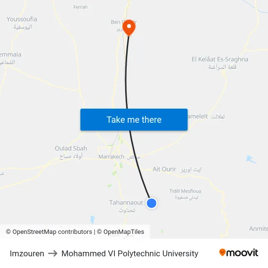 Imzouren to Mohammed VI Polytechnic University map