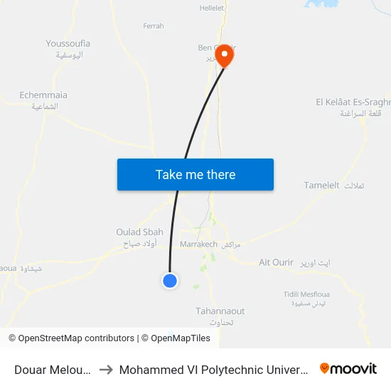 Douar Melouan to Mohammed VI Polytechnic University map