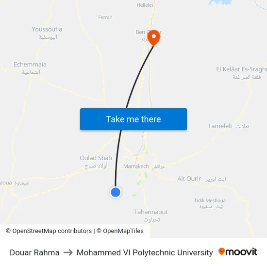 Douar Rahma to Mohammed VI Polytechnic University map