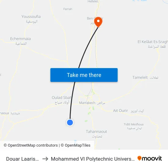 Douar Laarissa to Mohammed VI Polytechnic University map