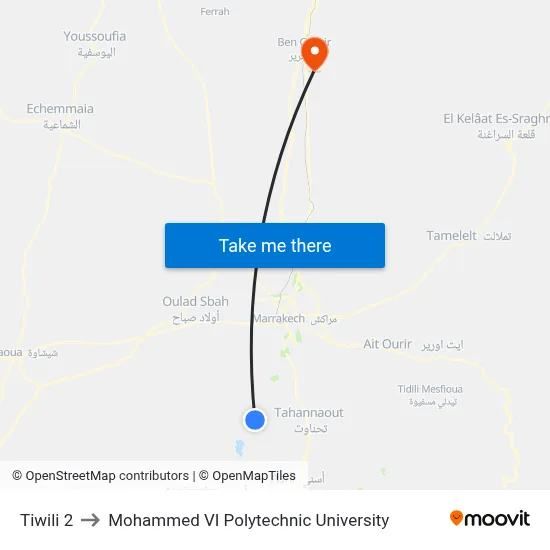 Tiwili 2 to Mohammed VI Polytechnic University map