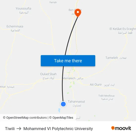 Tiwili to Mohammed VI Polytechnic University map