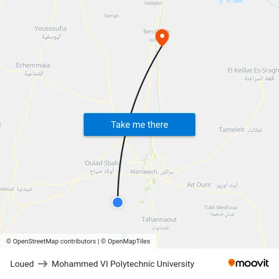 Loued to Mohammed VI Polytechnic University map