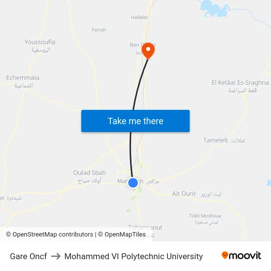 Gare Oncf to Mohammed VI Polytechnic University map