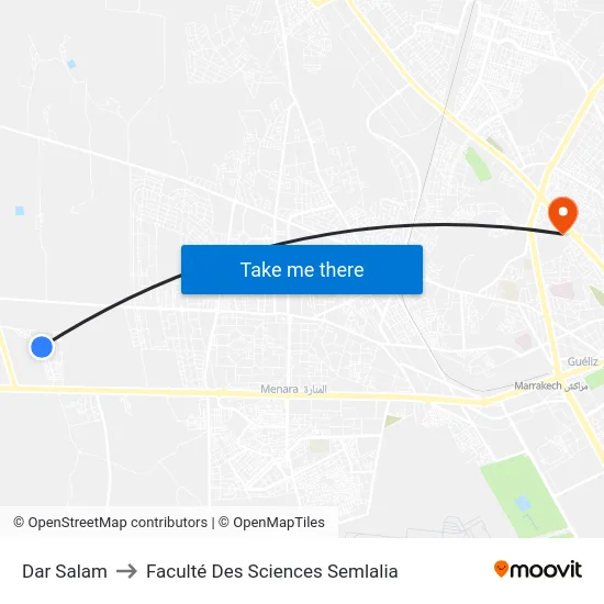 Dar Salam to Faculté Des Sciences Semlalia map