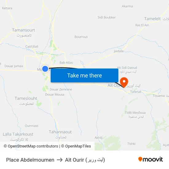 Place Abdelmoumen to Aït Ourir (آيت ورير) map