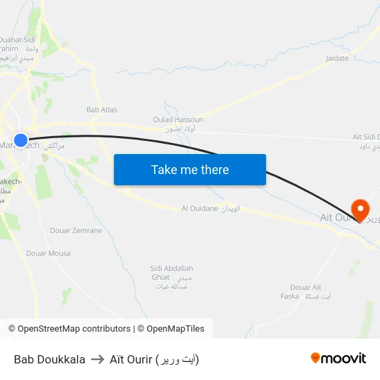 Bab Doukkala to Aït Ourir (آيت ورير) map