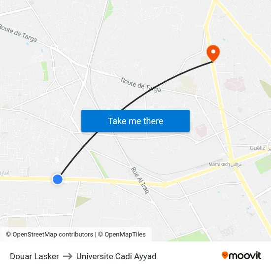 Douar Lasker to Universite Cadi Ayyad map