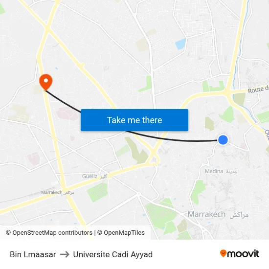 Bin Lmaasar to Universite Cadi Ayyad map