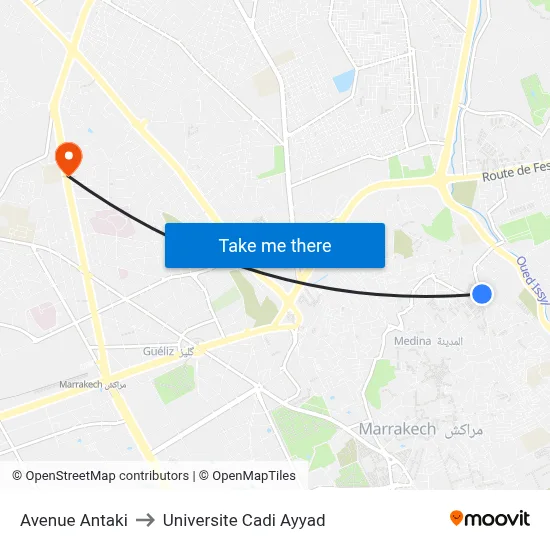 Avenue Antaki to Universite Cadi Ayyad map