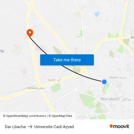 Dar Lbacha to Universite Cadi Ayyad map