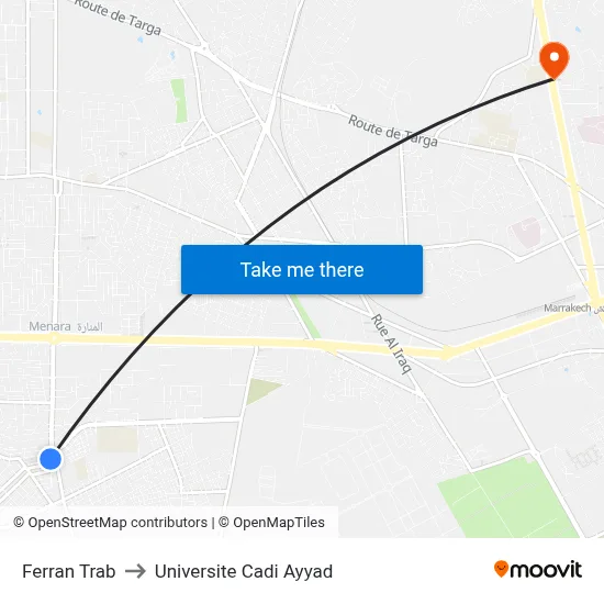 Ferran Trab to Universite Cadi Ayyad map