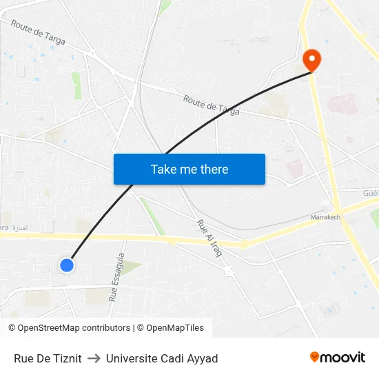 Rue De Tiznit to Universite Cadi Ayyad map