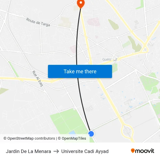 Jardin De La Menara to Universite Cadi Ayyad map