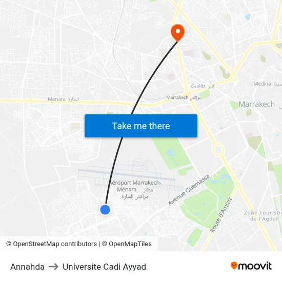 Annahda to Universite Cadi Ayyad map