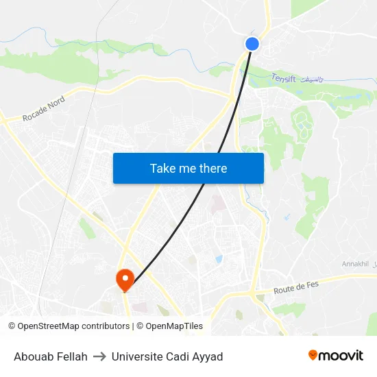 Abouab Fellah to Universite Cadi Ayyad map