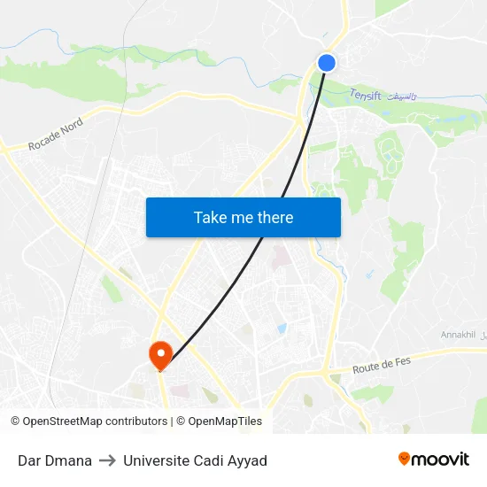 Dar Dmana to Universite Cadi Ayyad map