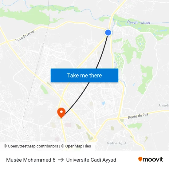 Musée Mohammed 6 to Universite Cadi Ayyad map