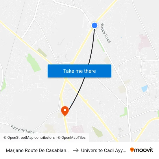 Marjane Route De Casablanca to Universite Cadi Ayyad map