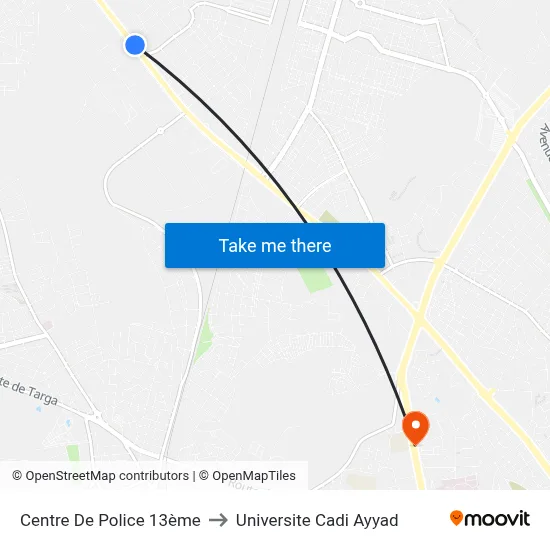 Centre De Police 13ème to Universite Cadi Ayyad map