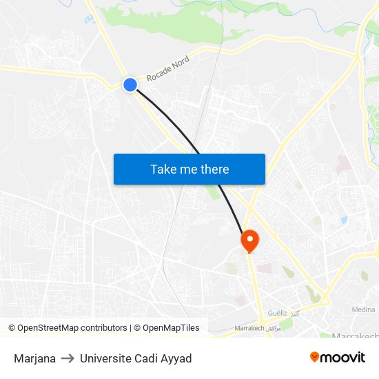 Marjana to Universite Cadi Ayyad map